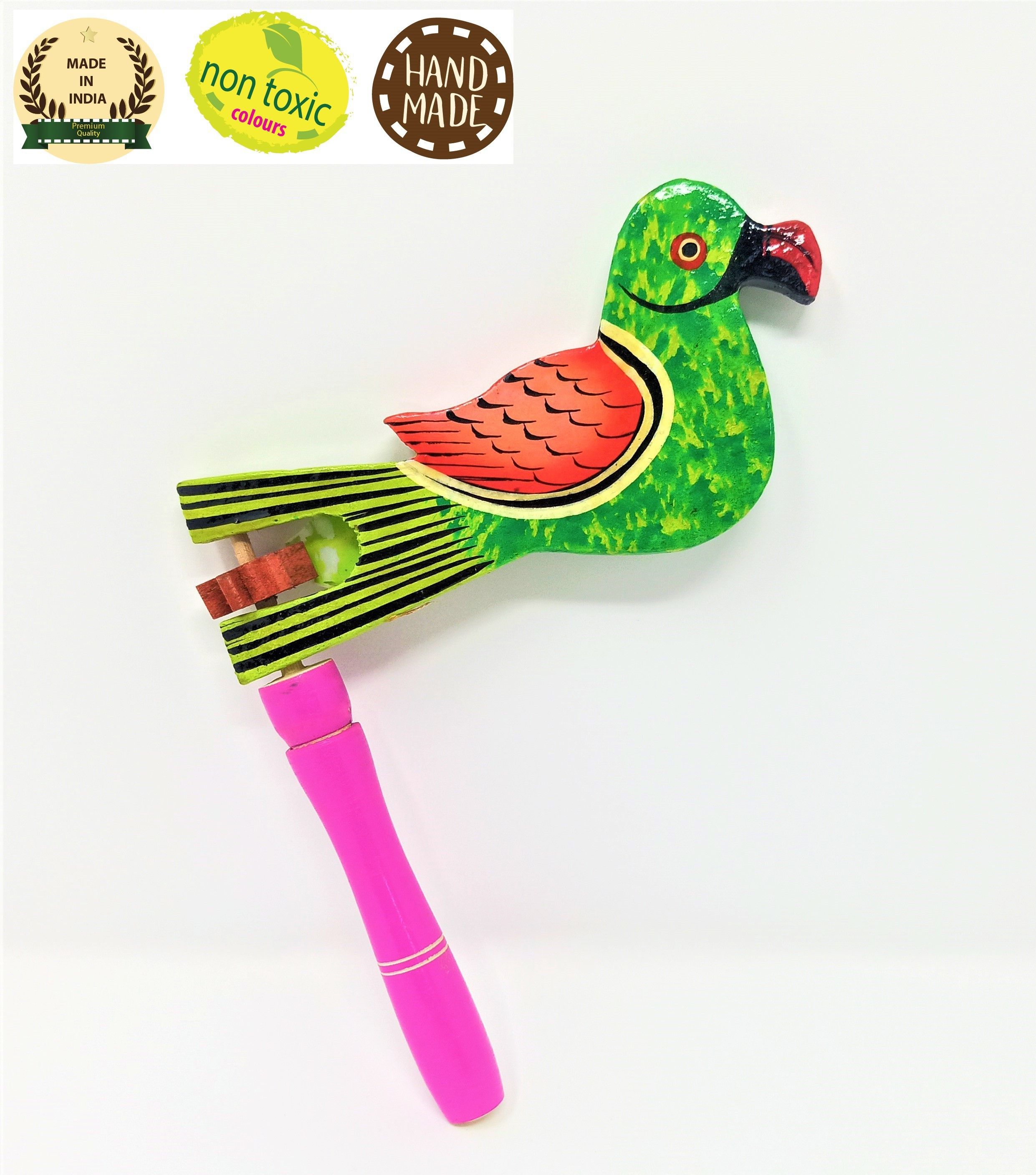Rotating Rattle Toy-Potloo Parrot- Handmade-Non Toxic Colors-image-13