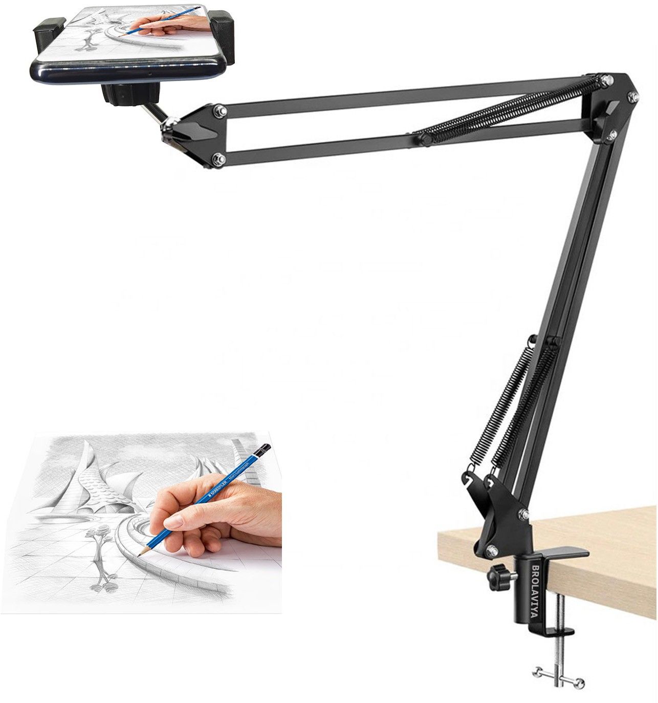 BROLAVIYA Overhead Phone Holder, Metal Long Lazy Arm and Bracket For All Mobiles Phone Mobile Holder-image-42