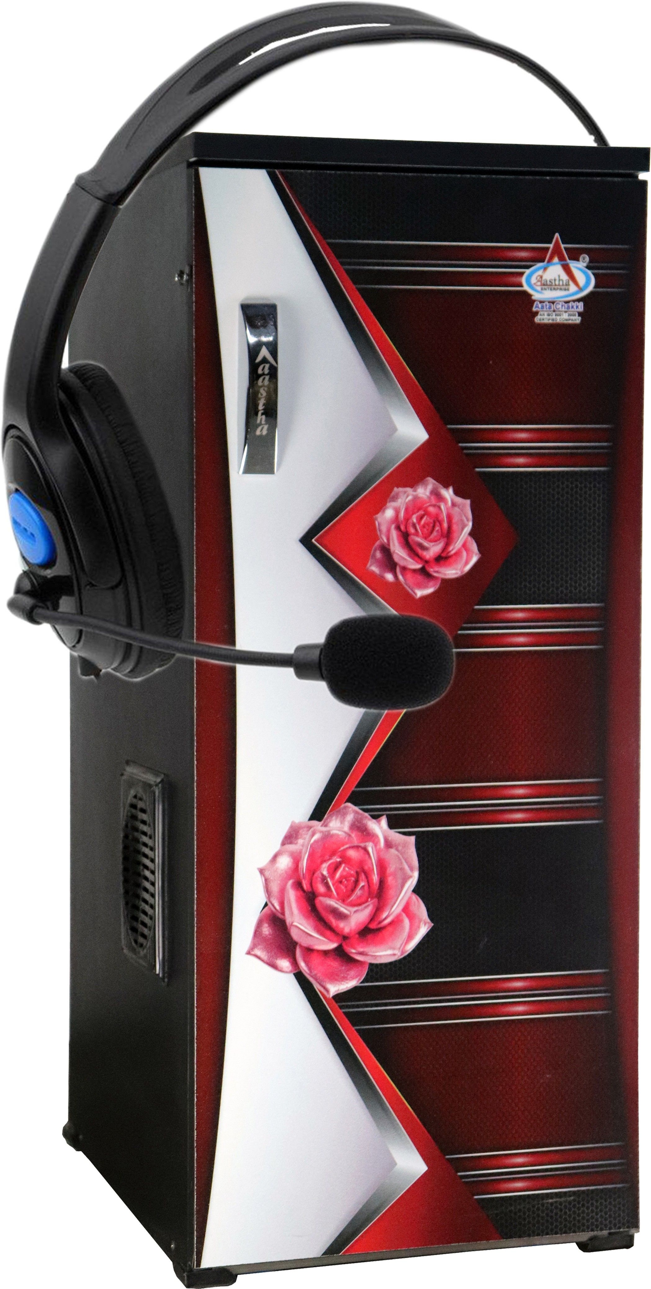 (Aastha Talky Atta Chakki), Fully Automatic Atta Maker, Smart Talky Atta Chakki, Domestic Atta Maker with High Quality Wooden Body, Aatta Maker, Aata Chakki, Ghar Ghanti Specially for Grains and Masala Grinding ( 2 in 1 ) with Standard Premium Accessories. ( 0.75 unit/hr Low Power Consumption, 1 HP Fully Copper Winding Electric Motor) (Auto Clean Technology) Pink Flower Red-Black Shade Smart Talky Flourmill-image-25