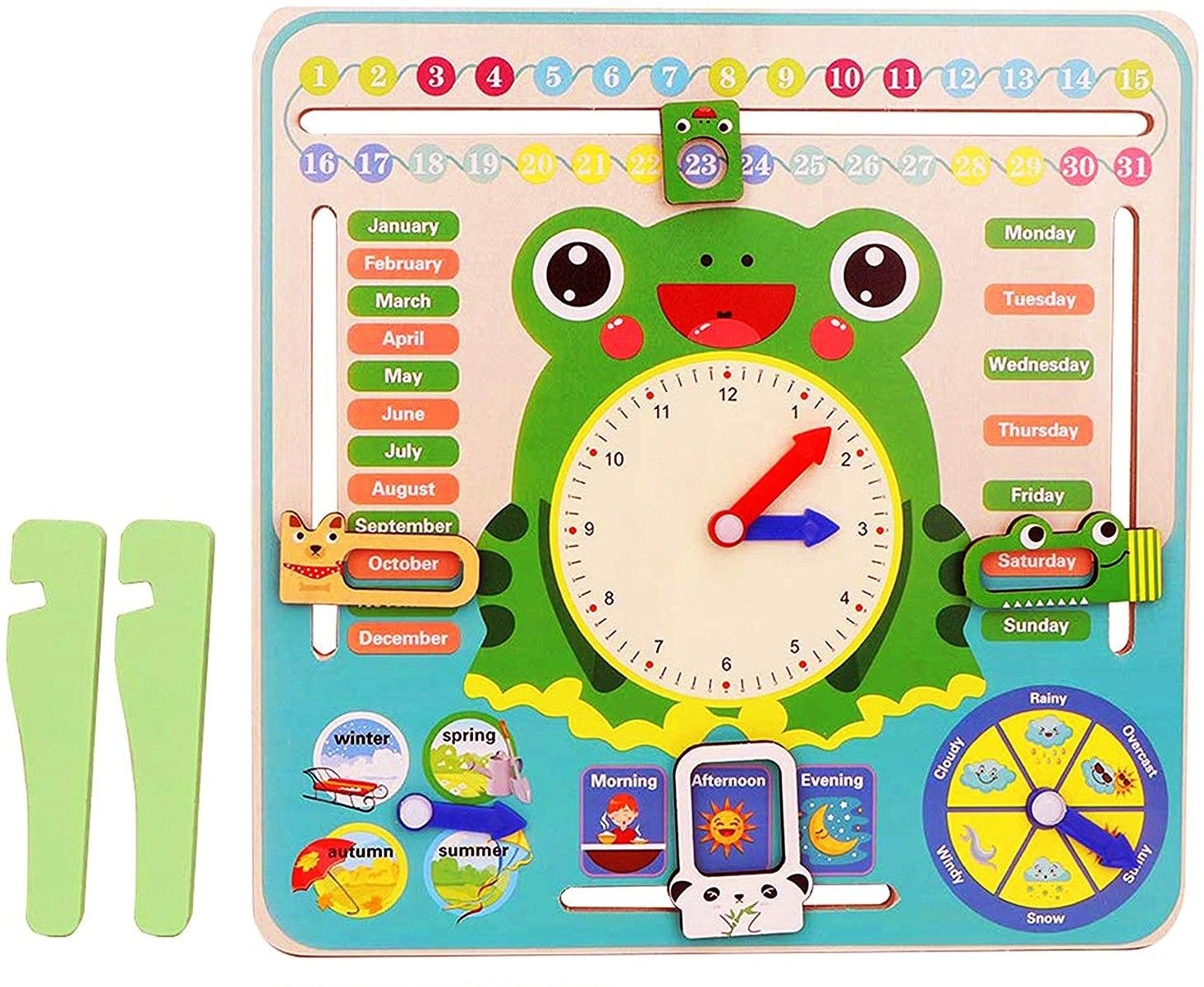 7 in 1 Multi Functional Wooden Calender Clock with Sliders Preschool Educational Toy Learning Toys for 3 Years Old Kids-image-31