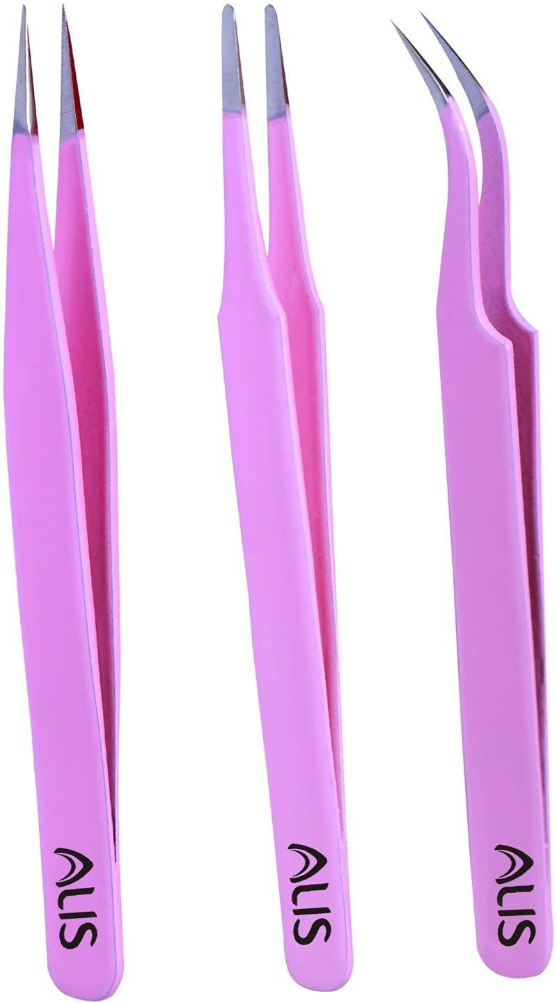 alis Baby Pink Colour Set of 3 Multipurpose Tweezer Set Eye Lashes | Eyelash Extensions | Nail Art - Manicure Tool-picture-13