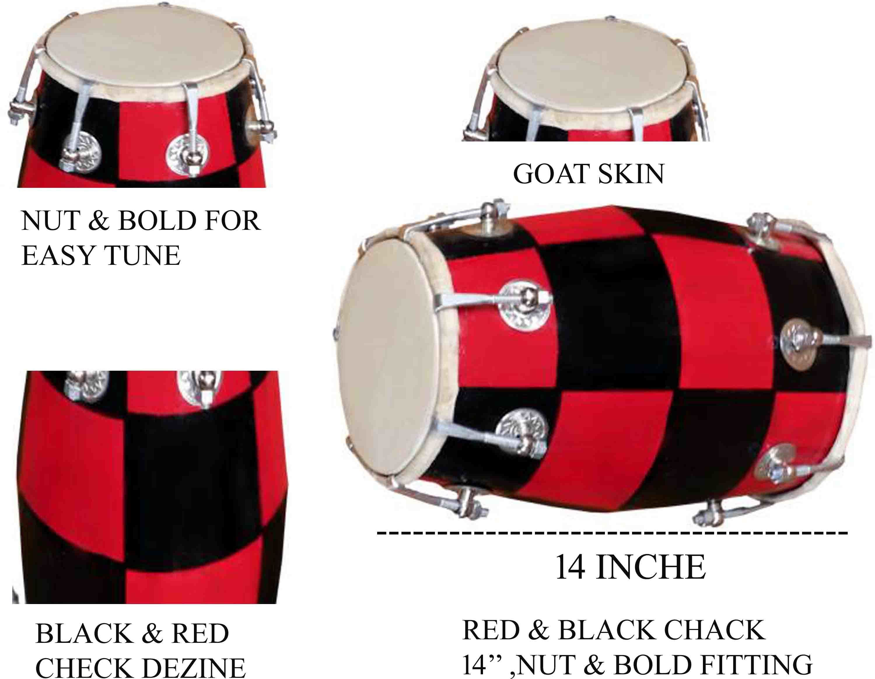 ram musical Red chack 12'' inch nut bold Nut & Bolts Dholak-picture-22