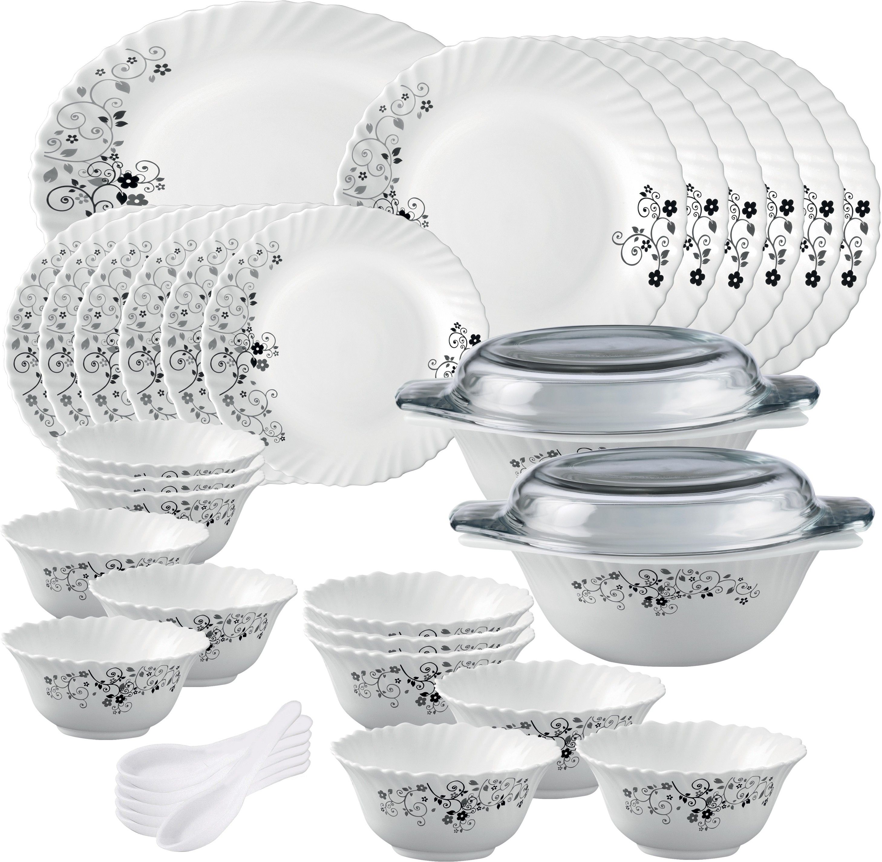 Pack of 35 Opalware Diva Classique MB Full plate 11"(6 pcs) || Quarter plate 7.5"(6 pcs) || Oval platter13"(1 Pcs) || Casserole with Glass Lid (2 Pcs) || Veg bowl (6 Pcs) || Soup Bowl (6 pcs) || Spoon (6 pcs) Dinner Set-image-15