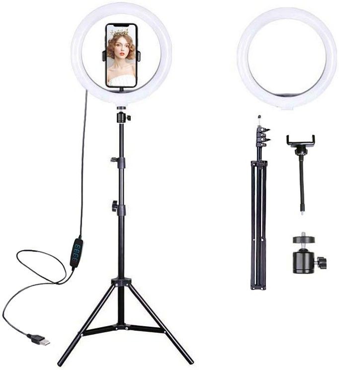 Wrapo 10" Selfie Ring Light with 50" Extendable Tripod Stand & Flexible Phone Holder for Live Stream/Makeup, Mini Desktop Led Camera Ringlight for YouTube Video, Compatible with iPhone/Android Ring Flash-image-34