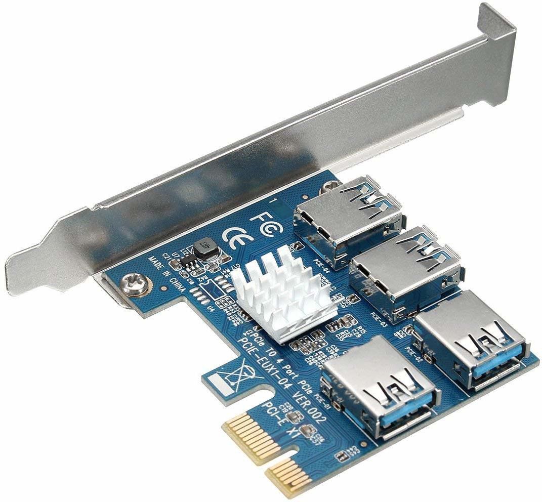 Xsentuals PCI Express Multiplier Riser Card, PCIe 1 to 4 PCI-Express 16X Slots Riser Card PCI-E 1X to External 4 USB 3.0 Adapter Multiplier Card PCIe to 4USB for Bitcoin Mining Device GDDR4 16 GB NVIDIA Chipset 64 bit 120 MHz Graphics Card