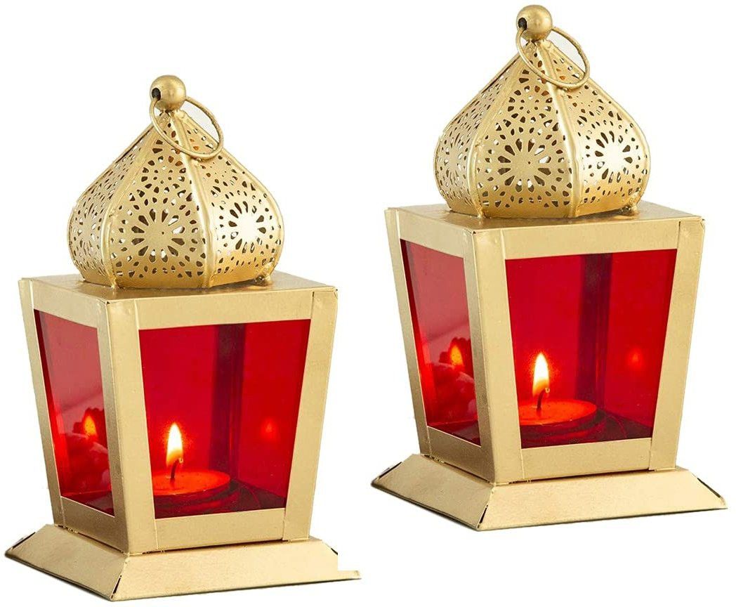 Decorative Blossom Hanging Lantern/Lamp with t-Light Candle, (Set of 2) Red Iron Hanging Lantern-image-31