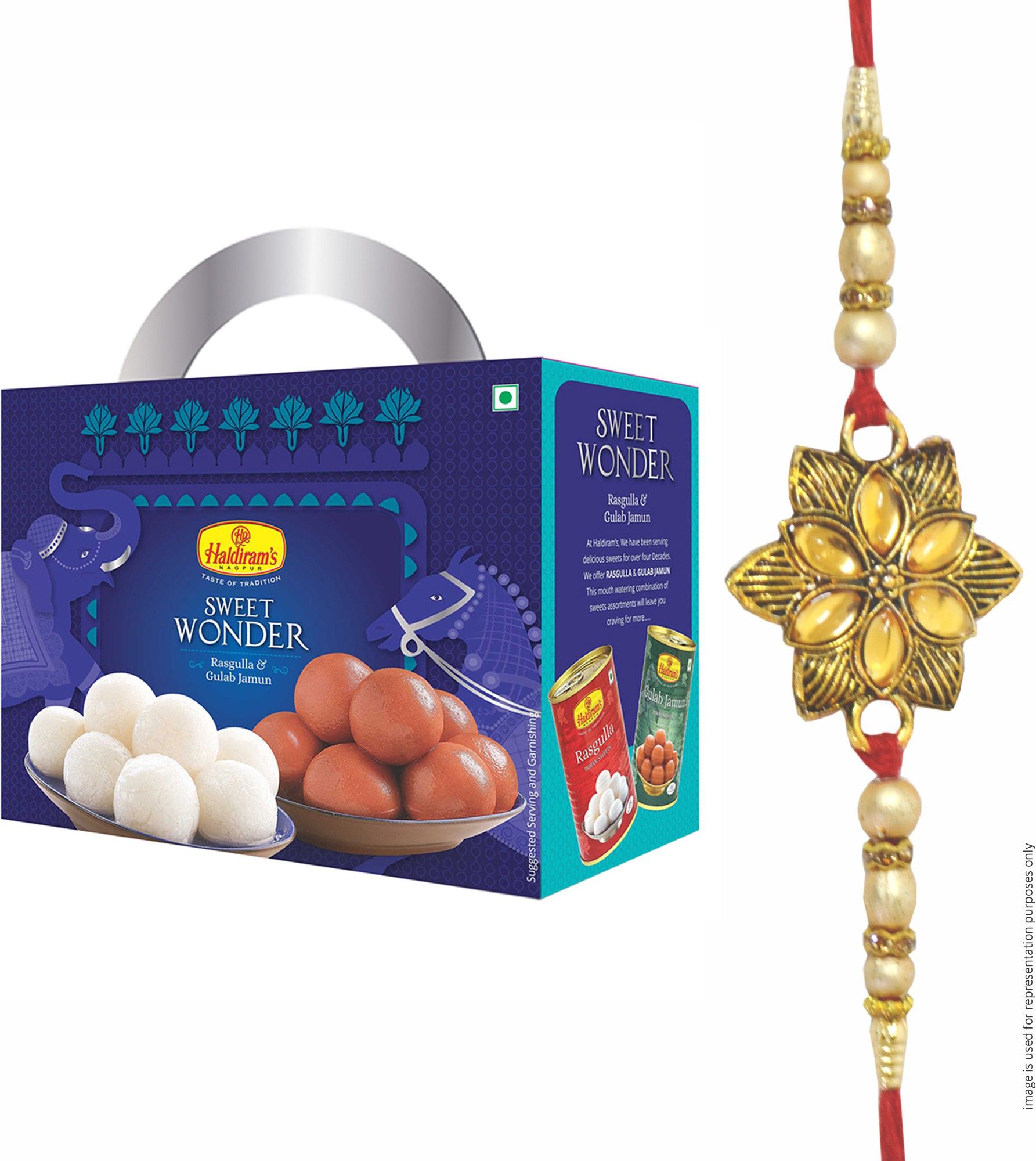 Sweet Wonder (Rasgulla and Gulab Jamun) with Rakhi Assorted Gift Box-image-27