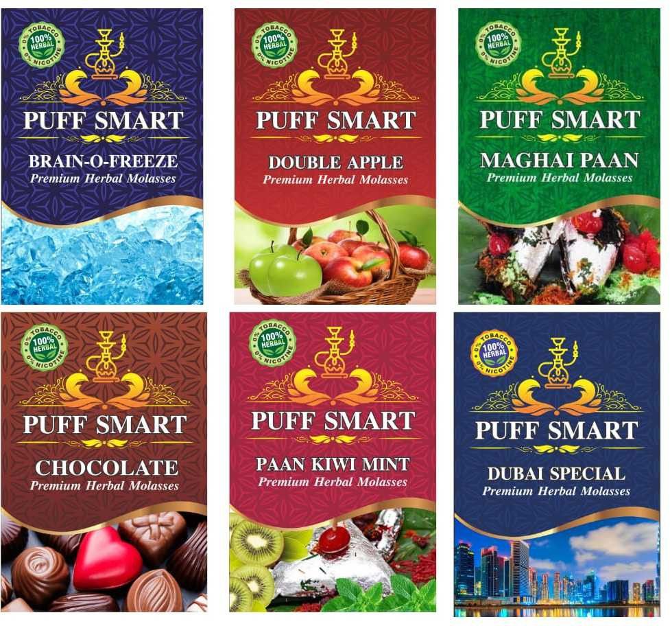puff smart Premium Herbal Hookah 5 hookah free 10 hookah free 3 chillum free Brain O Freeze, Double Apple, Dubai Special, Chocolate, Maghai Pan, Paan Kiwi Mint Hookah Flavor-picture-11