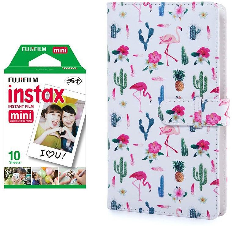 FUJIFILM Instax Mini 10x1 Sheets Instant Film with Flamingo Cactus Album 96 Sheets Film Roll