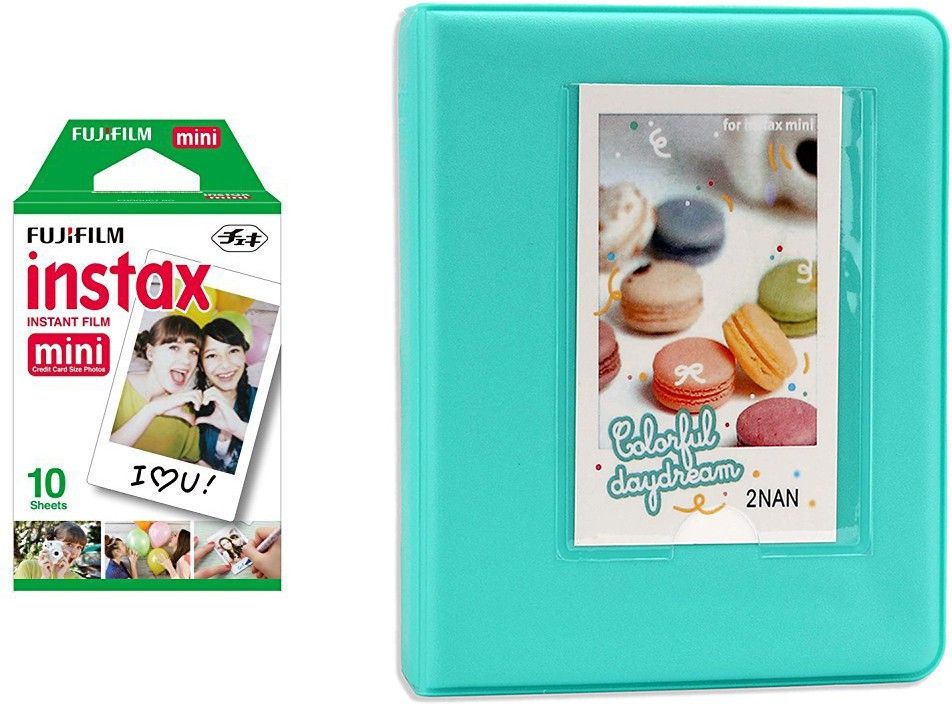 FUJIFILM Instax Mini 10x1 Sheets Instant Film with Mint Green Album 64 Sheets Film Roll