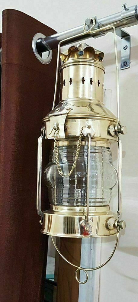 Brass Oil Lamp Lantern Glass 11 inch Gold Brass Table Lantern-image-21