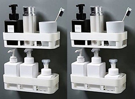 Pack of 4 Waterproof ABS Plastic Kitchen Bathroom shelf baskets/Bathroom and Kitchen Fittings Wardrobe Shelf/Bathroom Hardware/ Bathroom Shower Organizer Rack Shelf/bathroom Hanging shelf decor-Dishwasher Liquid, Brush, Cloth, Soap, Sponge, Heir Oil, etc/Wall Mount No Driling Required Plastic Wall Shelf-White Colour (White) Particle Board Wall Shelf-image-31