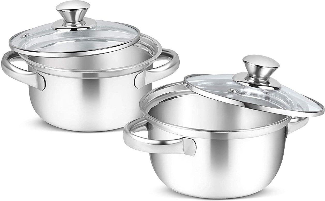 Tri Ply Gas Compatible Stainless Steel Sandwich Base Casserole with Glass Lid Pack of 2 Cook and Serve Casserole Set-image-44