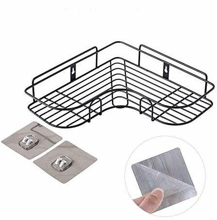 Multipurpose Self Adhesive Kitchen Bathroom Corner Shelf Wall Mount Storage Rack Bathroom Rack Soap Holder Storage Box Shower Rack Shelf, Bathroom Racks and Shelves, Bathroom Stands and Racks Steel Wall Shelf (Number of Shelves - 1, Black) Stainless Steel Wall Shelf-image-4