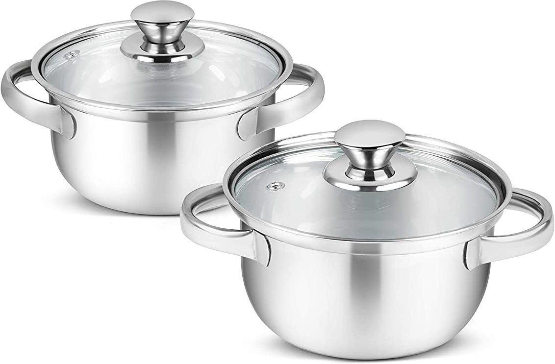 Cook & Serve Handi Glass Lid with Handle / Stainless Steel Omega Dish Handi / Tri Ply Induction Bottom Cookware Set Bowl Serving Set-image-15