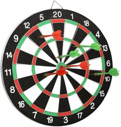 fitbeast DART BOARD DOUBLE FACED 15 INCH WOODEN WITH 6 DARTS FOR KIDS Soft Tip Dart image 1