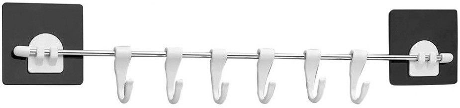 Stainless Steel Magic Sticker Self Adhesive 6 Hook Hanger for Kitchen/Bathroom Steel, White Towel Holder-image-39