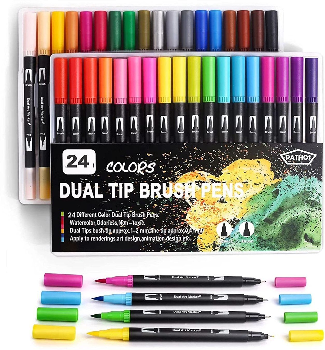 levin 24 Colors Dual Tip Brush Pens Fineliners Art Markers, Watercolor Marker and Highlighters for Adult Coloring Books Drawing Sketching Bullet Journal Calligraphy-picture-44