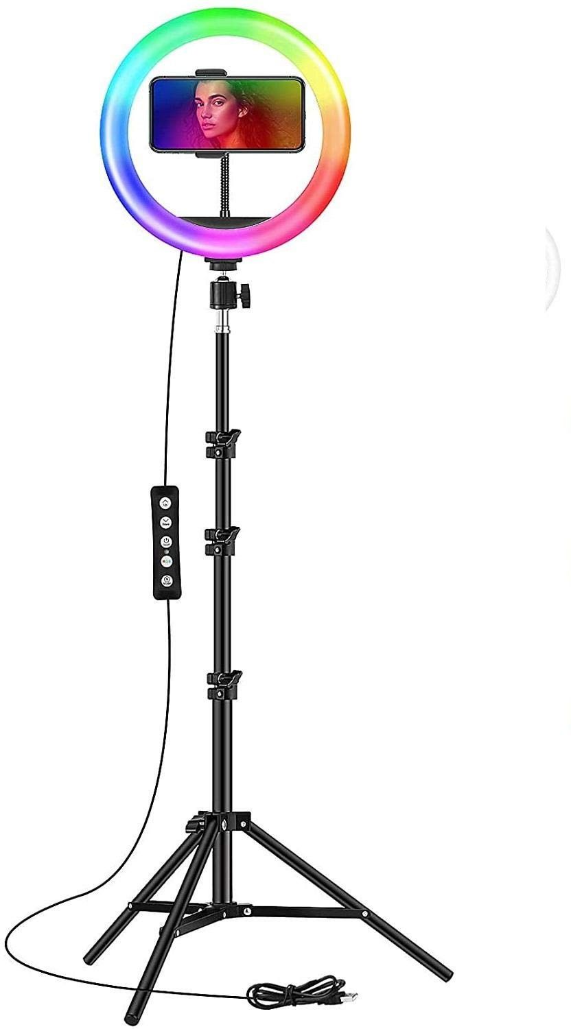 Webilla Ring Light, 10'' RGB Ring Light with adjustable Tripod Stand, Mini LED Dimmable Selfie Ring Light with Cell Phone Holder Desktop LED Lamp with USB for Makeup, Youtube, Video , Photography, Shooting Ring Flash-image-20