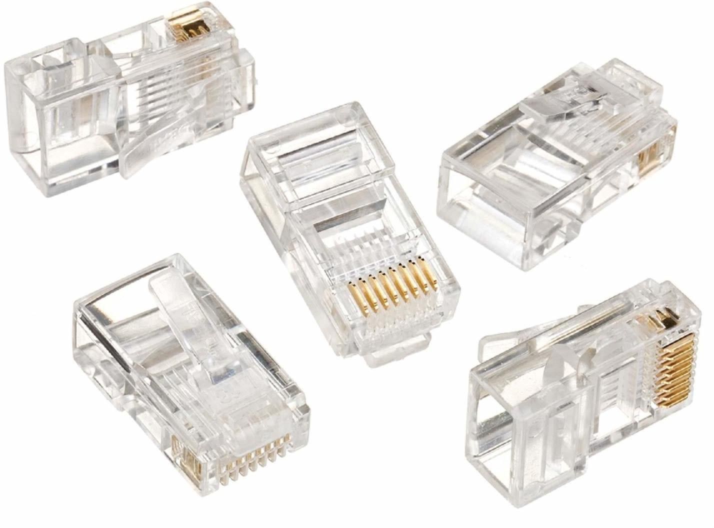 spincart Cat6 RJ45 Ends, Cat6 Connector, Cat6 / Cat5e RJ45 Connector, Ethernet Cable Crimp Connectors UTP Network Plug for Solid Wire and Standard Cable, LAN Crimp Module Plugs Transparent ( Pack Of 20) Network Interface Card-picture-45
