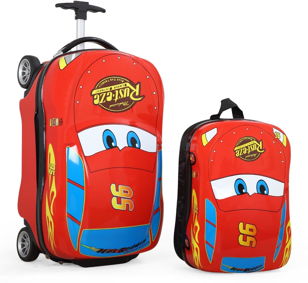 Hard Body Set of 2 Luggage 4 Wheels - Kids Car 2 Pcs Set Trolley with Kids Bag - Red - Red-image-29