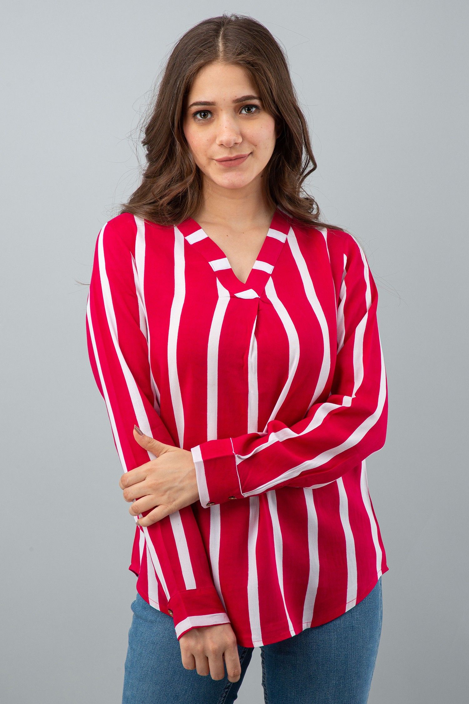 bhawanaprint Casual Regular Sleeves Striped Women Red Top-picture-22