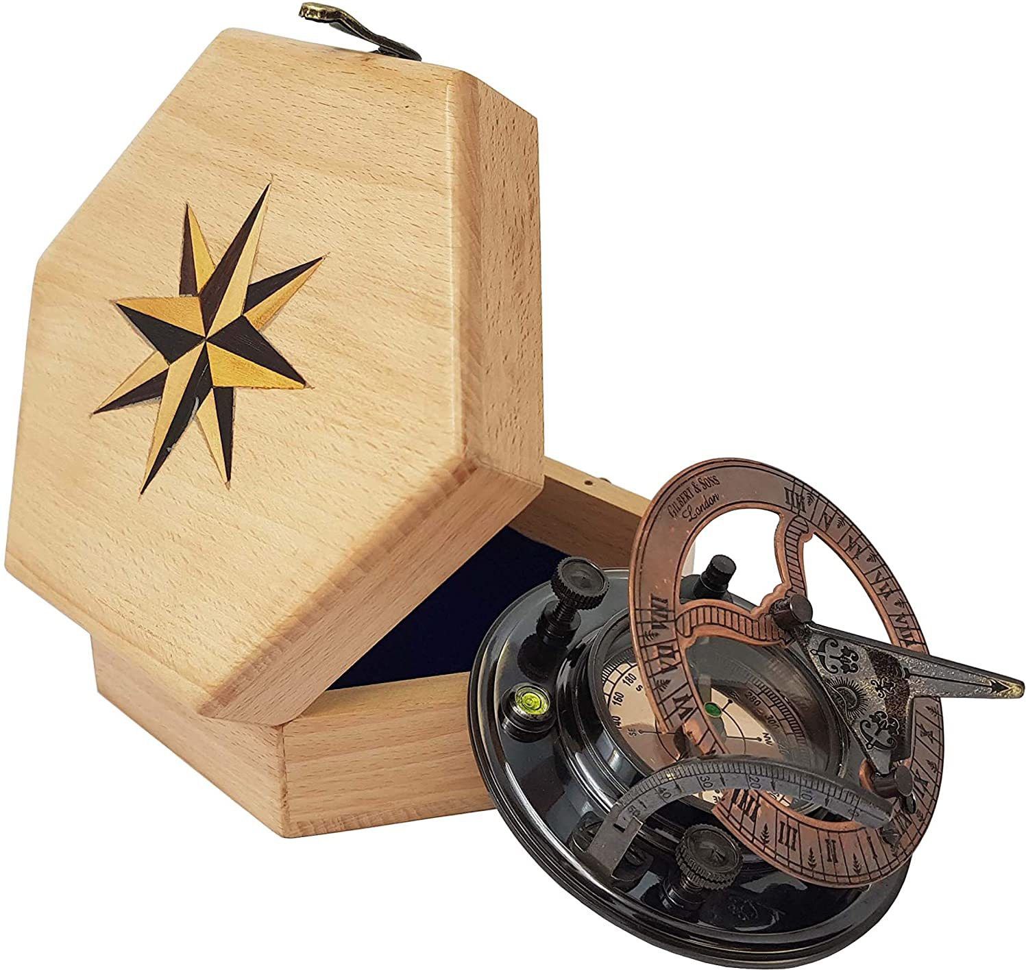 ascent india Antique Sundial Compass Replica 4in - Solid Brass Pocket Sundial - West London Compass-picture-39