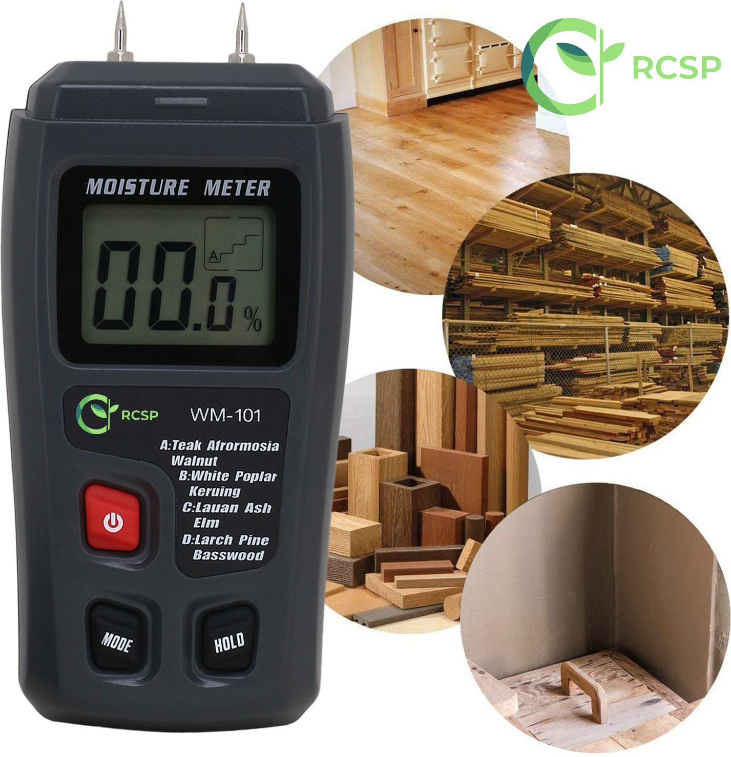 rcsp Digital Wood Moisture Meter Large LCD Display with 2 pin Test Probe Humidity Damp Meter Pin-Type Digital Moisture Measurer image 1