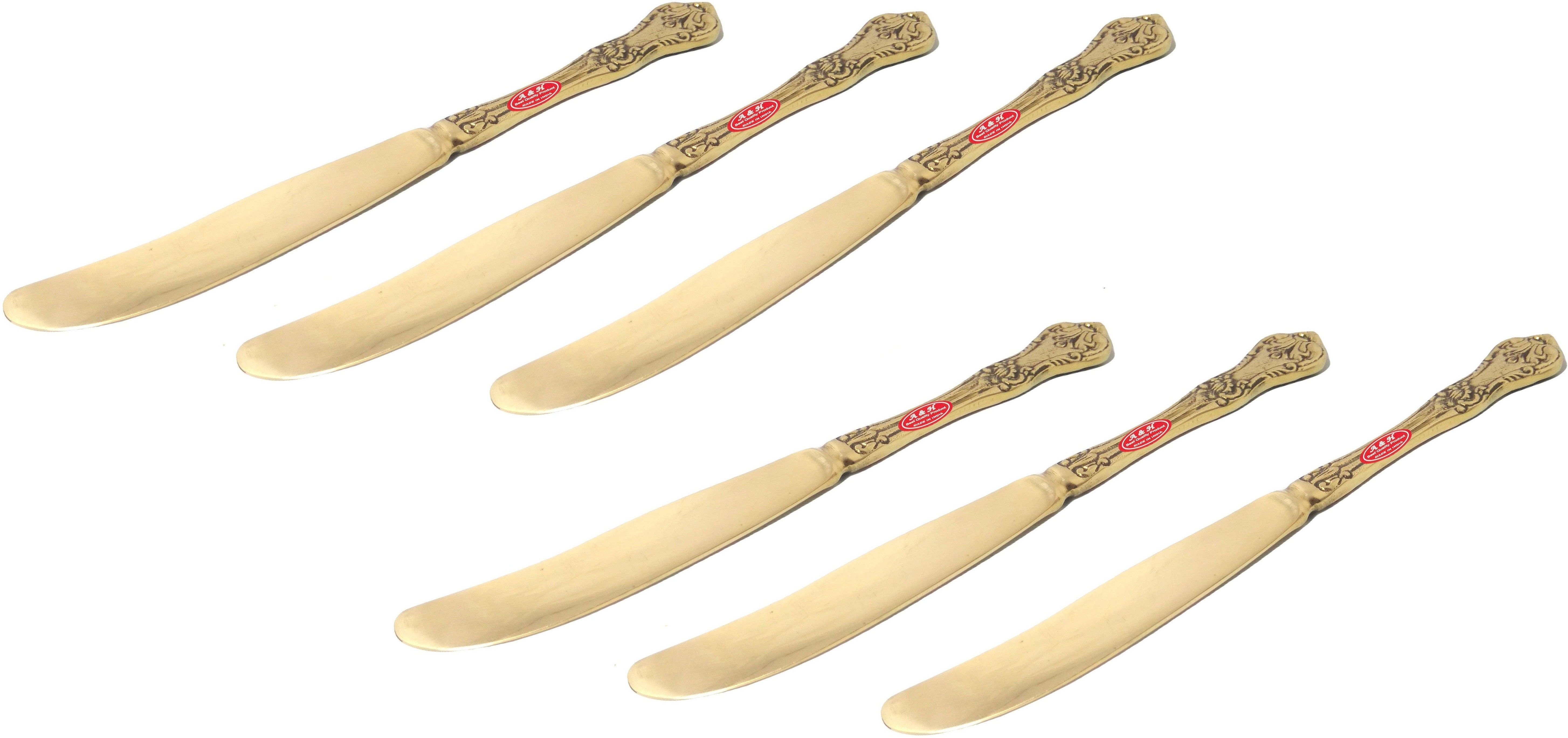 a&h Brass Floral Design Butter Knife, Cheese Jam Knife - Butter Spreader Set of 6 Brass Butter Spreader Set-picture-45