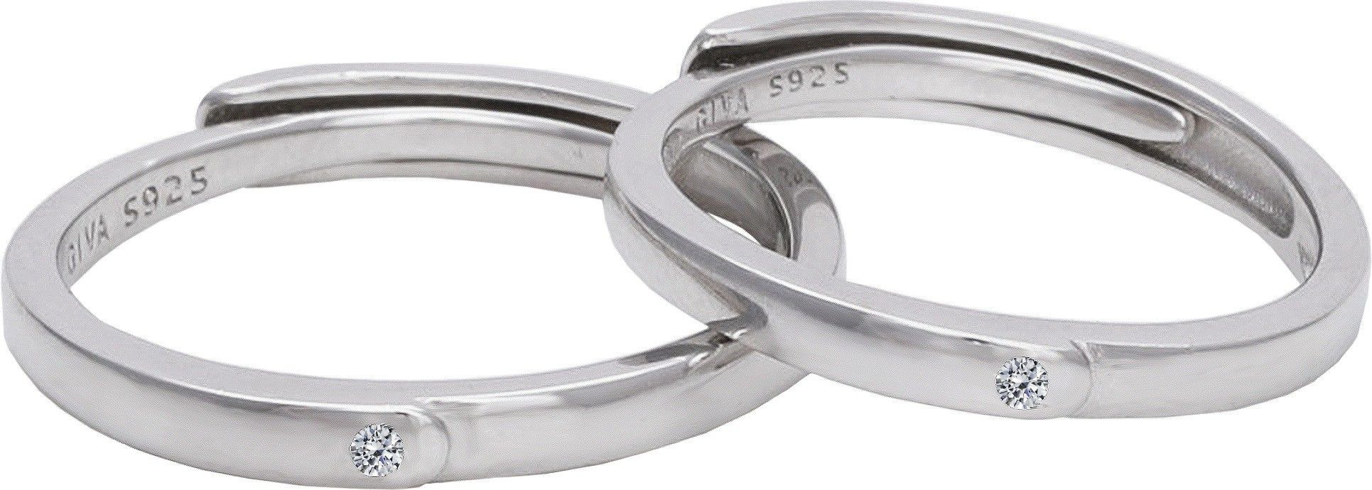 giva Sterling Silver Eternity Couple Band adjustable ring with 925 stamped Sterling Silver Cubic Zirconia Rhodium Plated Ring Set-picture-10