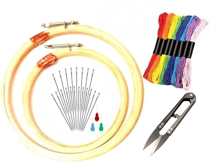 royal villa Special Combo Pack of 2 Embroidery hoop of 5,7 Inches + 7 Cotton Skeins 8mtr. each Multicolor + 1 Thread Cutter + Pack of 20 Large Size Needles + 3 Thread pickers.-picture-17