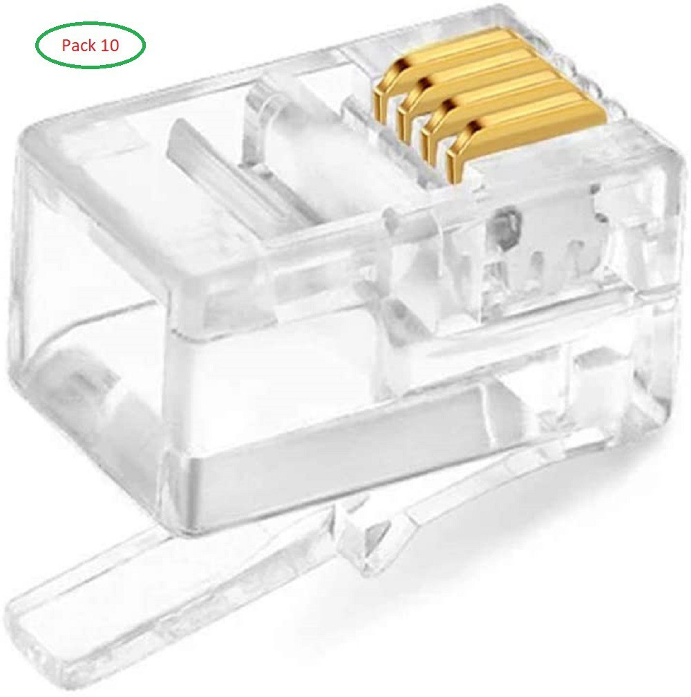 Fedus RJ9 Modular Phone Headset 4P4C Plug Jack Connector for RJ9 / RJ10 / RJ22 Telephone Flat Cable/Cord Adapter Telephone Modular Plug (Compatible with Both Solid and Stranded Wire) Pack 10 Lan Adapter image 1