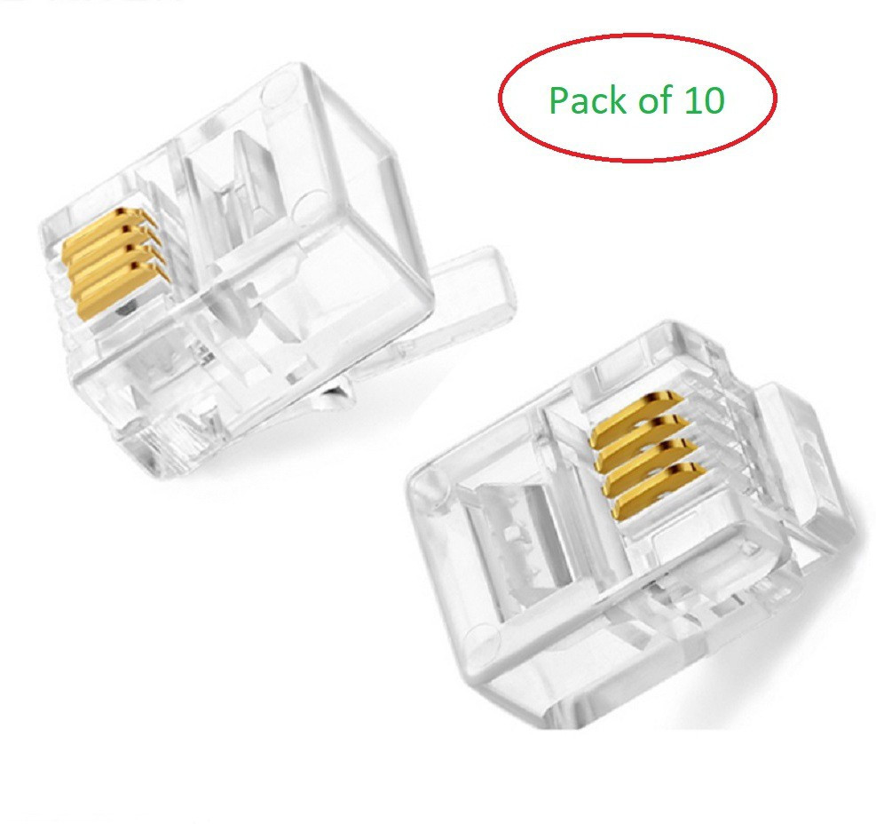 Fedus Pack 10 Telephone Plug 4 Pin RJ11 6P4C Modular Plug Telephone Phone Connector Crystal Head Plug Network Connector (6/2, Telephone Cord Connector Adapter Crimp) Four-core Cable RJ 11 Plug Lan Adapter image 1