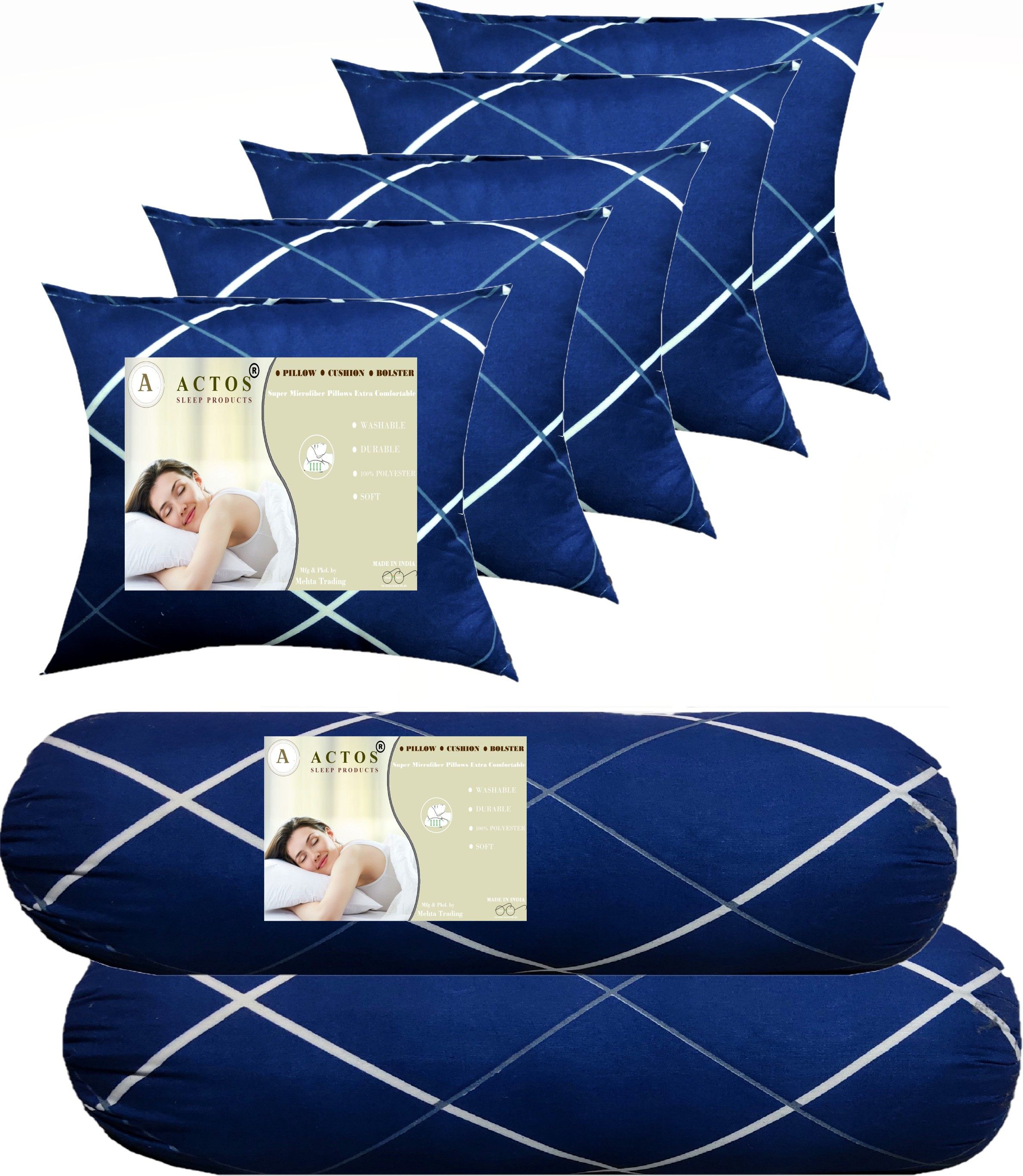 5 Cushion And 2 Bolster Microfibre Abstract Bolster Pack of 7