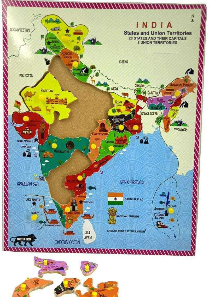Map Puzzle, States of India with Capitals; Union Territories with Popular Attractions for Geographical Knowledge to Better Know India in Multicolor for Kids 5 Years Old & Above-image-33