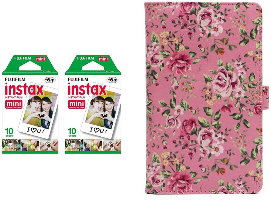 FUJIFILM Instax Mini 10x2 Sheets Instant Film with Pink rose Album 96 Sheets Film Roll