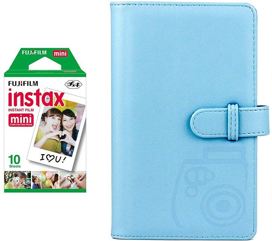 FUJIFILM Instax Mini 10x1 Sheets Instant Film with Sky Blue Album 96 Sheets Film Roll