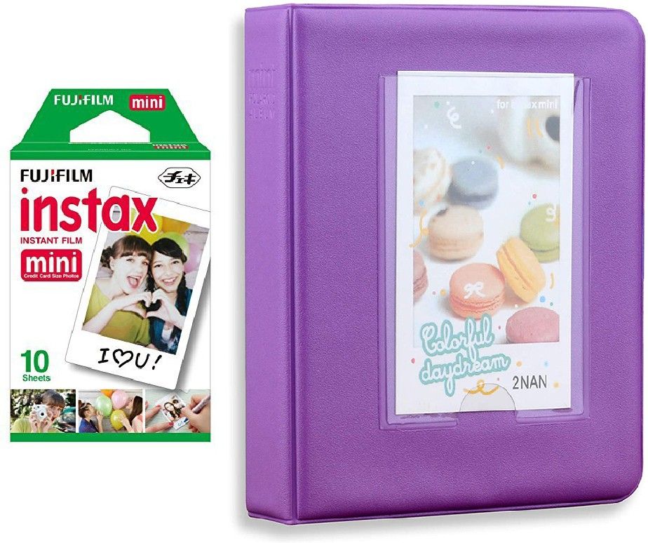 FUJIFILM Instax Mini 10x1 Sheets Instant Film with Violet Purple Time Photo Album 64 Sheets Film Roll