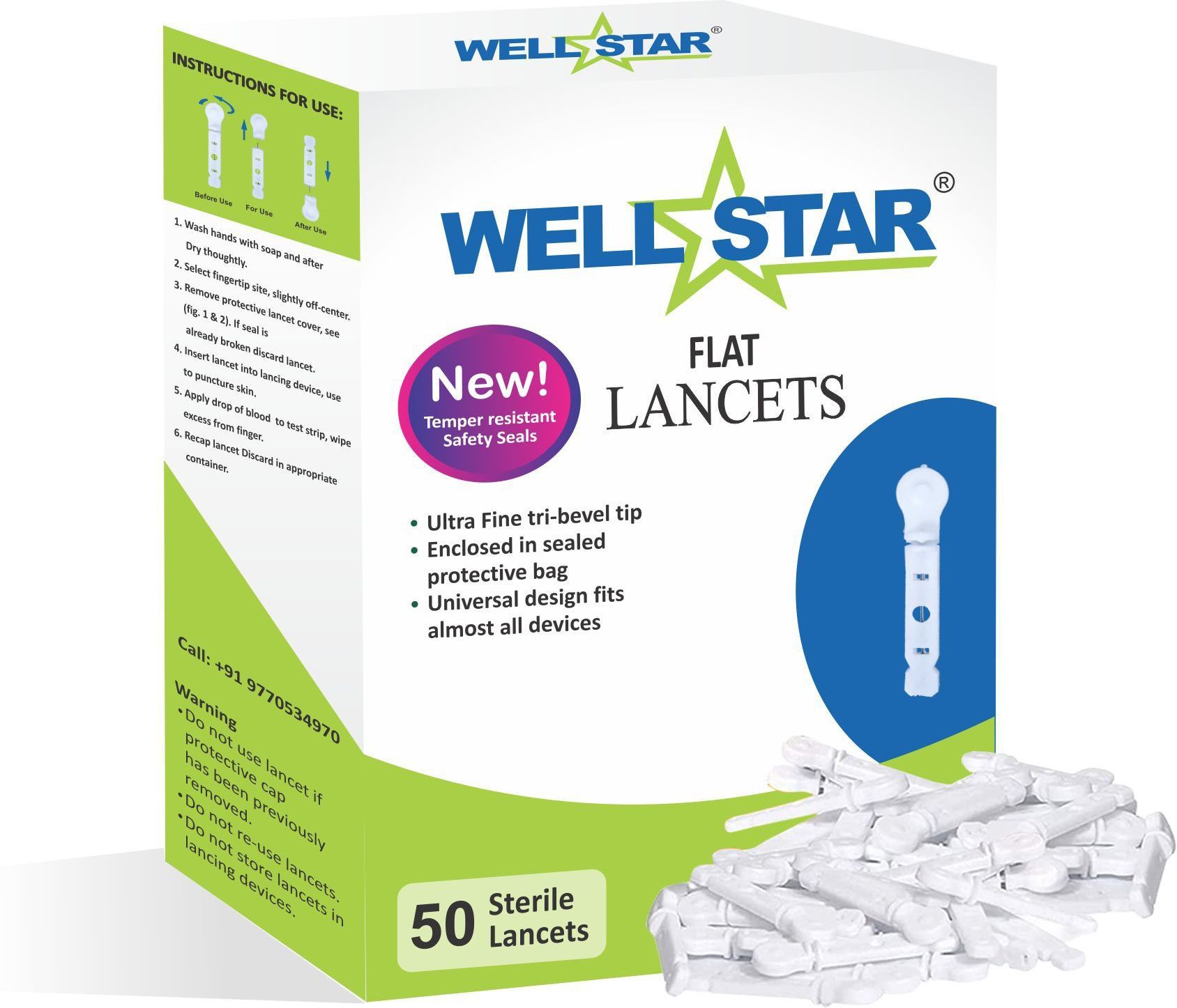 Wellstar 50 Flat LANCETS white COLOR Glucometer Lancets Glucometer Lancets-picture-36