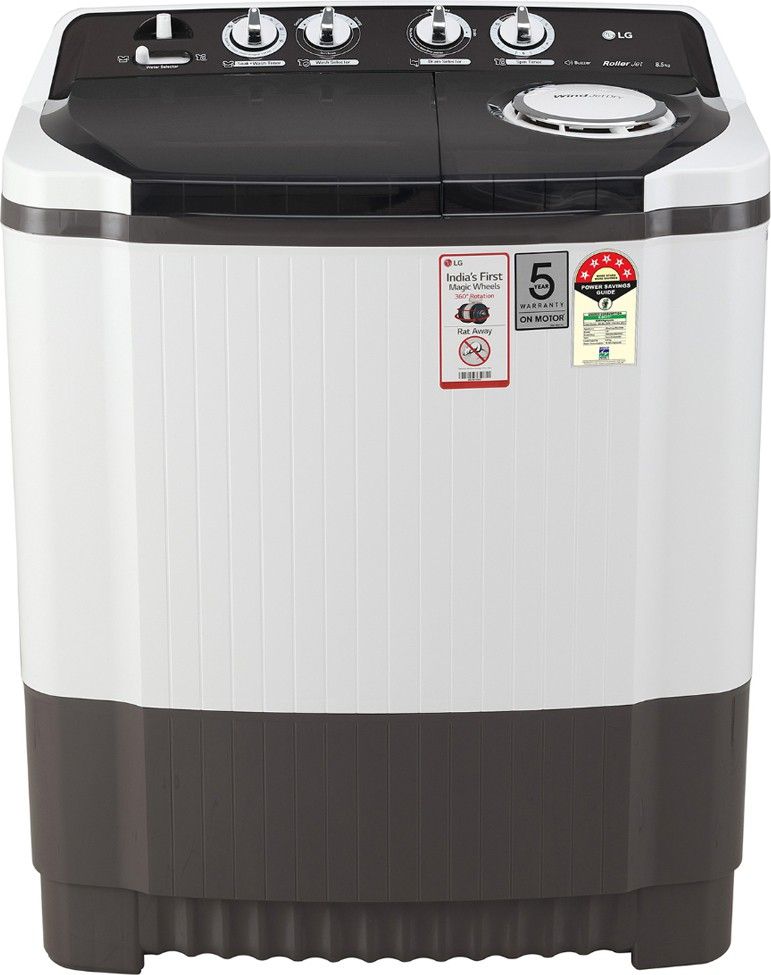 8.5 kg White Roller Jet Pulsator, Soak and Dual Magic Filter and Magic Wheels Semi Automatic Top Load Grey, White-image-33