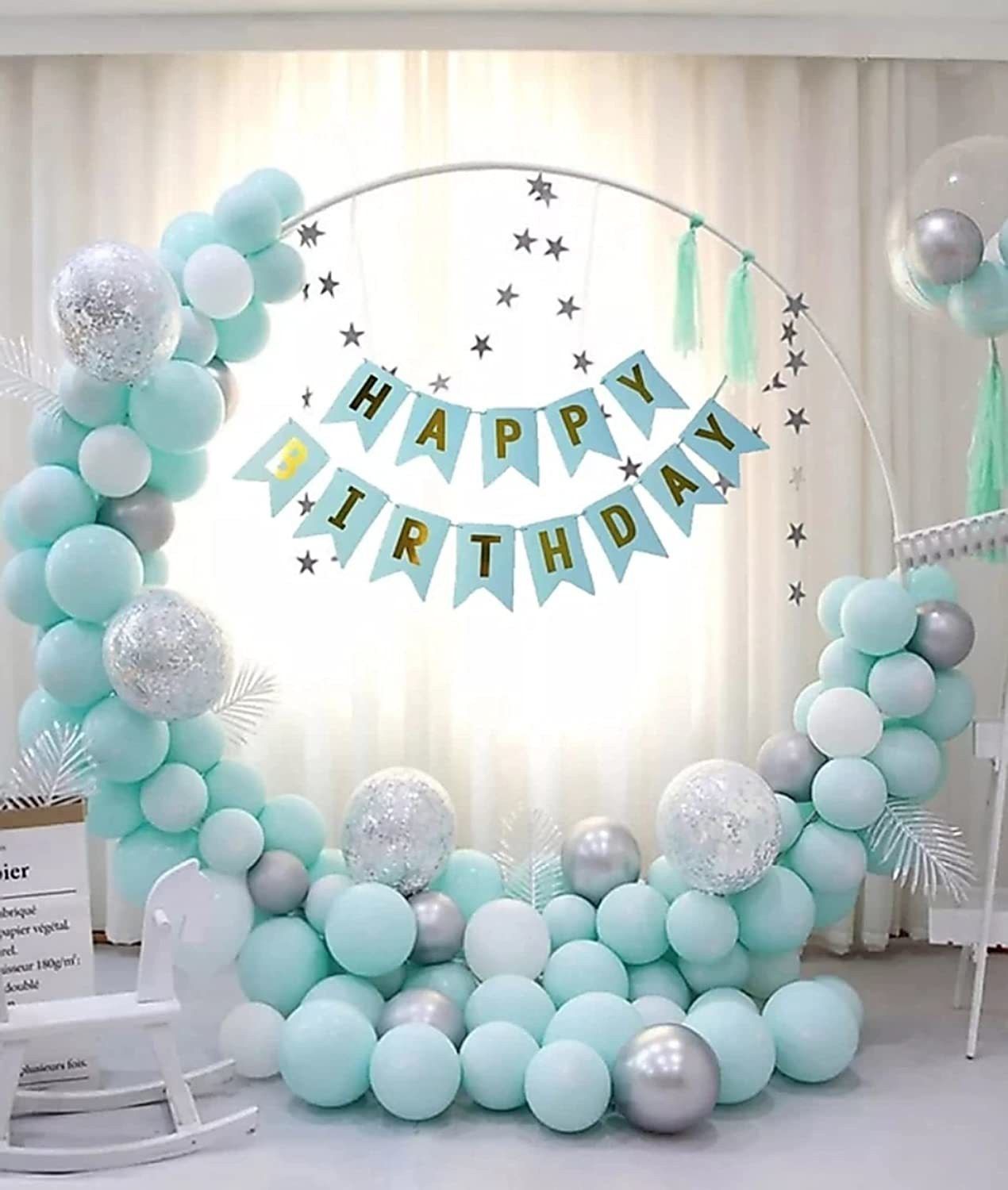 soi (56 Pcs) Happy Birthday Banner with HD Pastel & Metallic Balloons Confetti Balloons Decoration Kit Set Decorations Items Combo Set-picture-48