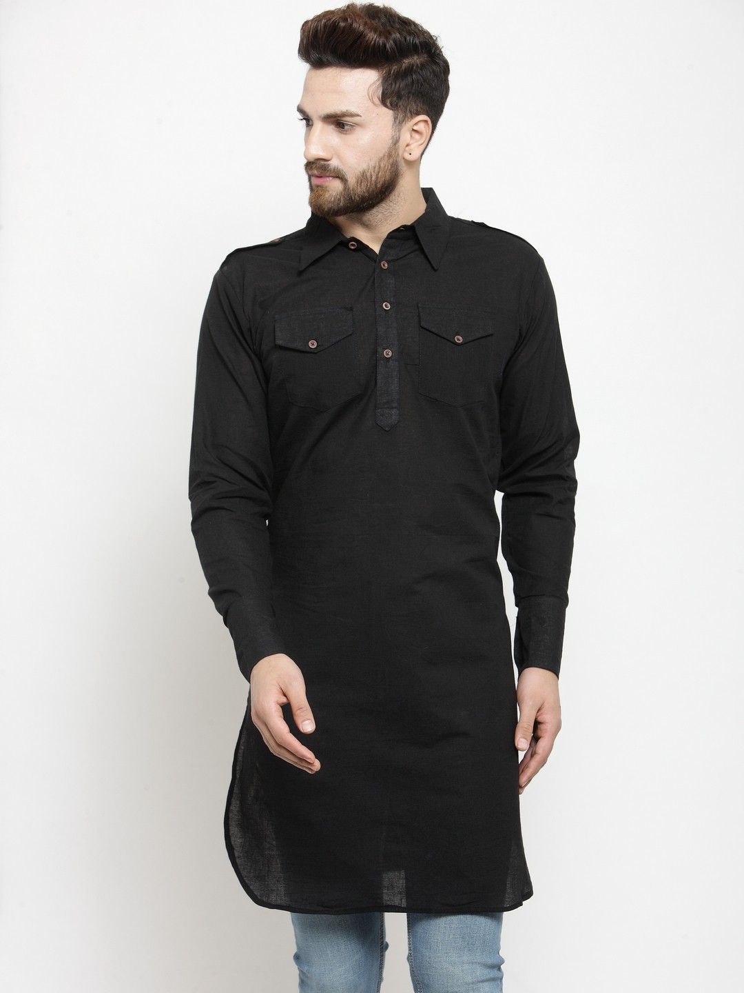 enchanted drapes Men Solid Cotton Blend Pathani Kurta-picture-11