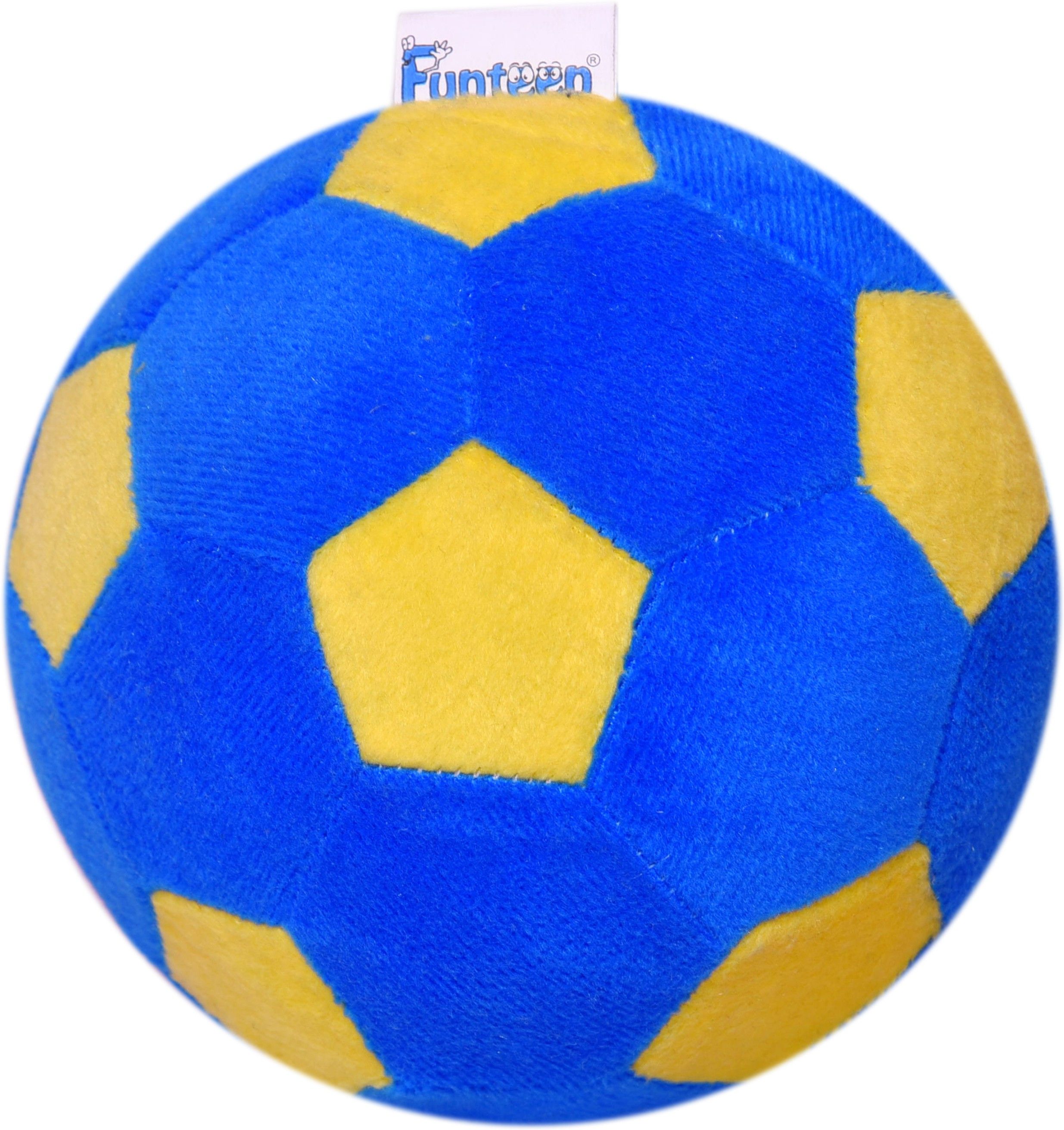 Soft Toy Plush Baby Ball with Rattle Sound (Blue & Yellow) - 18 cm