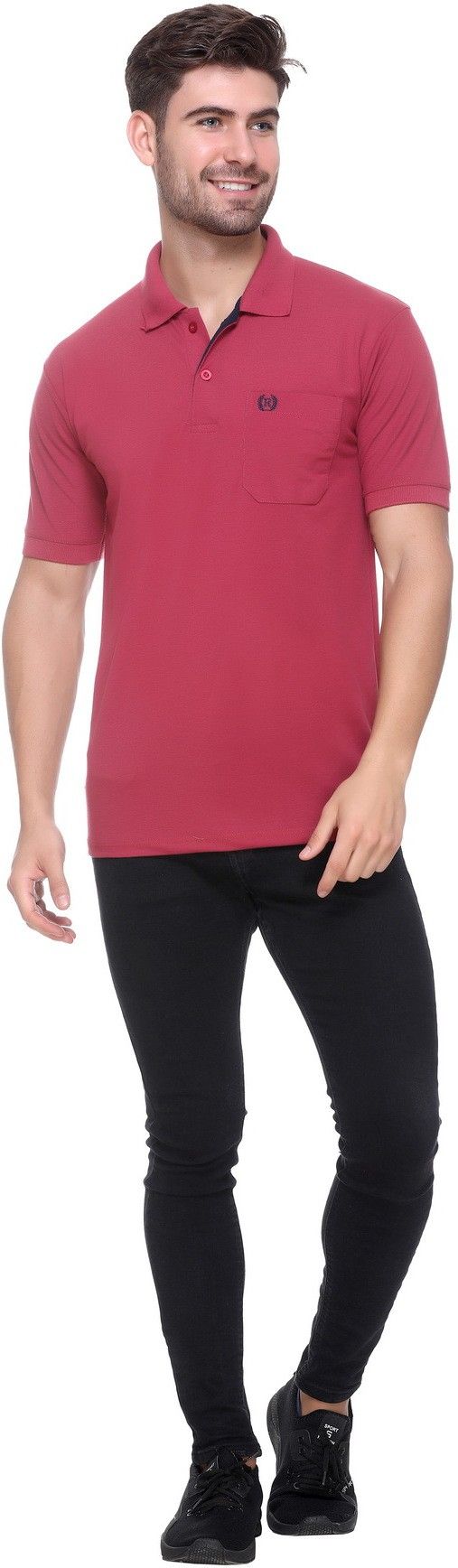Men Solid Polo Neck Polyester Red T-Shirt-image-6