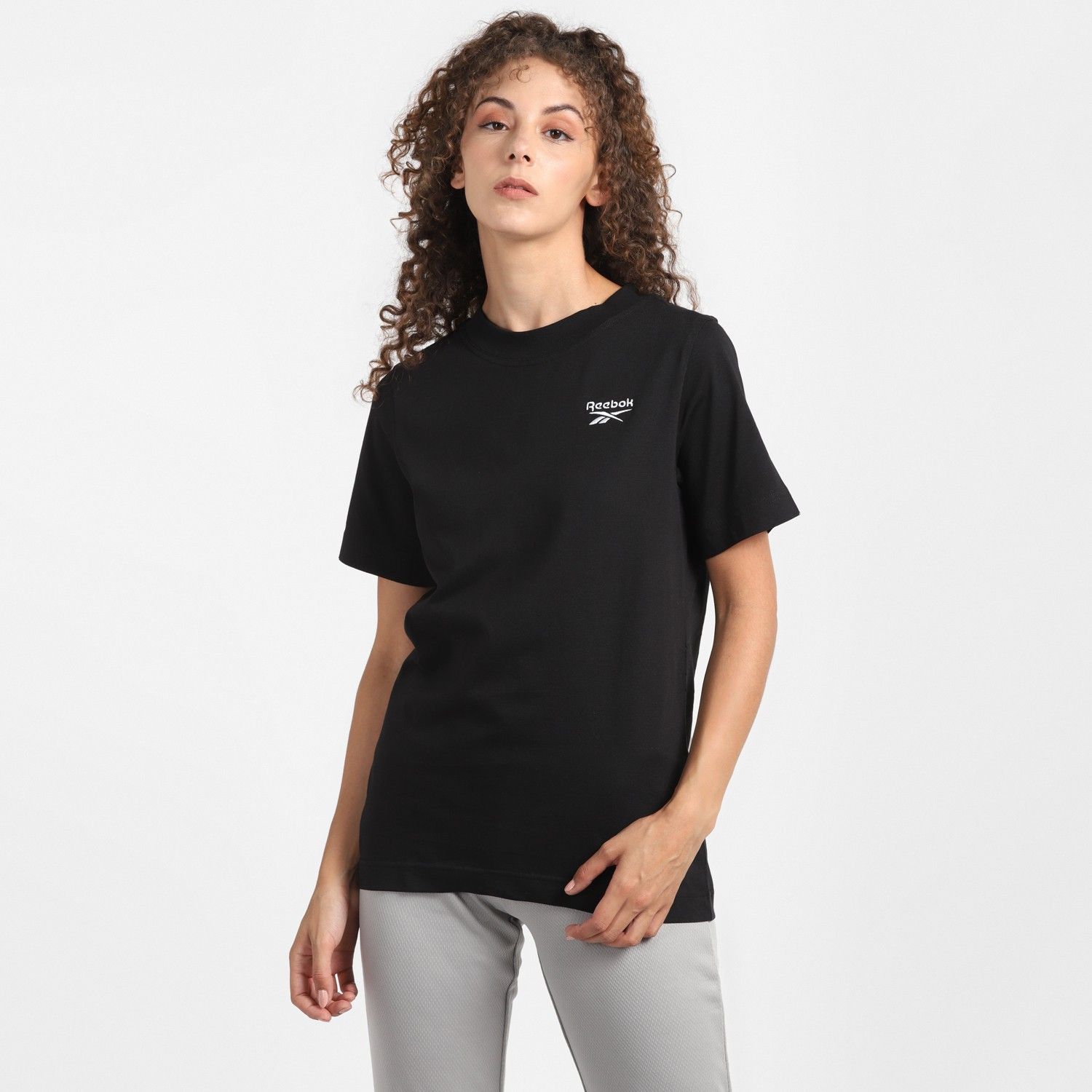 reebok RI Tee Women Solid Round Neck Pure Cotton Black T-Shirt-picture-13