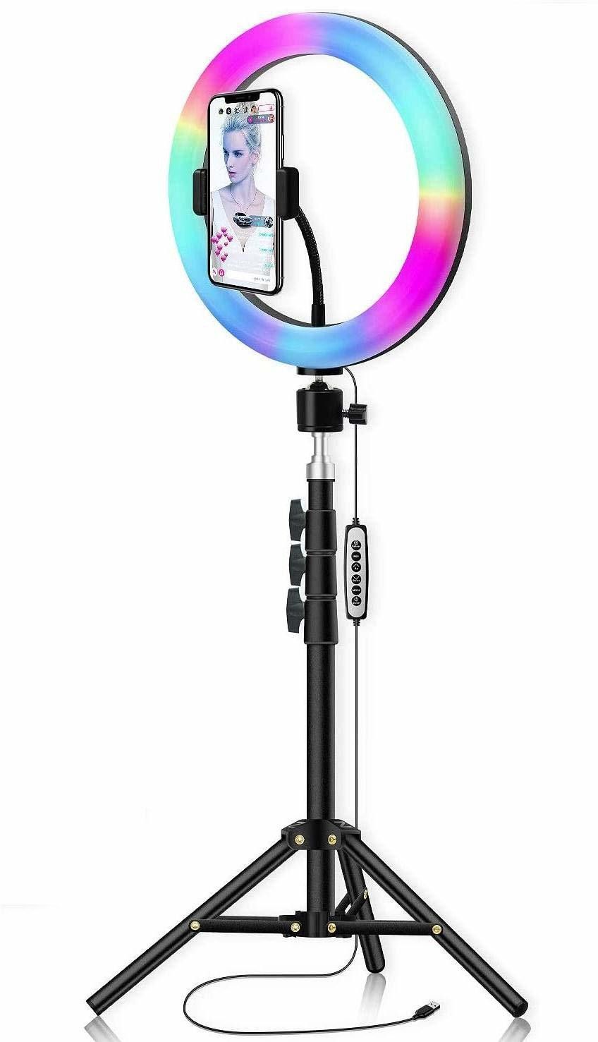 Webilla 10 inch RGB Ring Light 360° Full Color 13 Dynamic RGB + 13 Static RGB + 3 Daily Colors Lights Selfie Ring Light with Adjustable Tripod Stand & Cell Phone Holder, for YouTube, Vlog Shooting, Makeup , Photoshoot Tripod Tripod