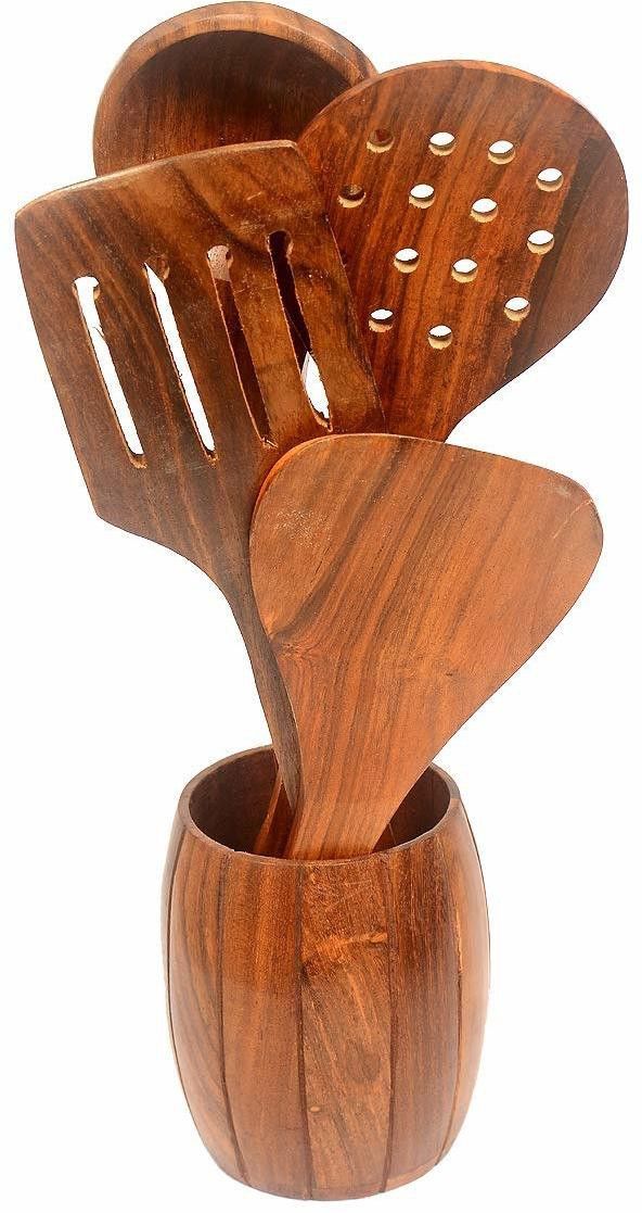 homenrich Wooden Cutlery Holder | Kitchen Spoon Rack | Spoon Stand | Cooking Spoon Jar Wooden Cutlery Set-picture-4