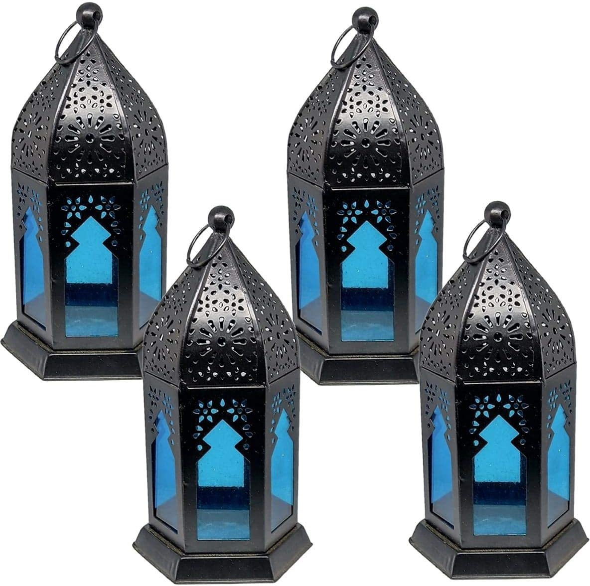 antique collection Decorative Moksha Hanging Lantern/Lamp with t-Light Candle, (Set of 4) Black Iron Hanging Lantern image 1