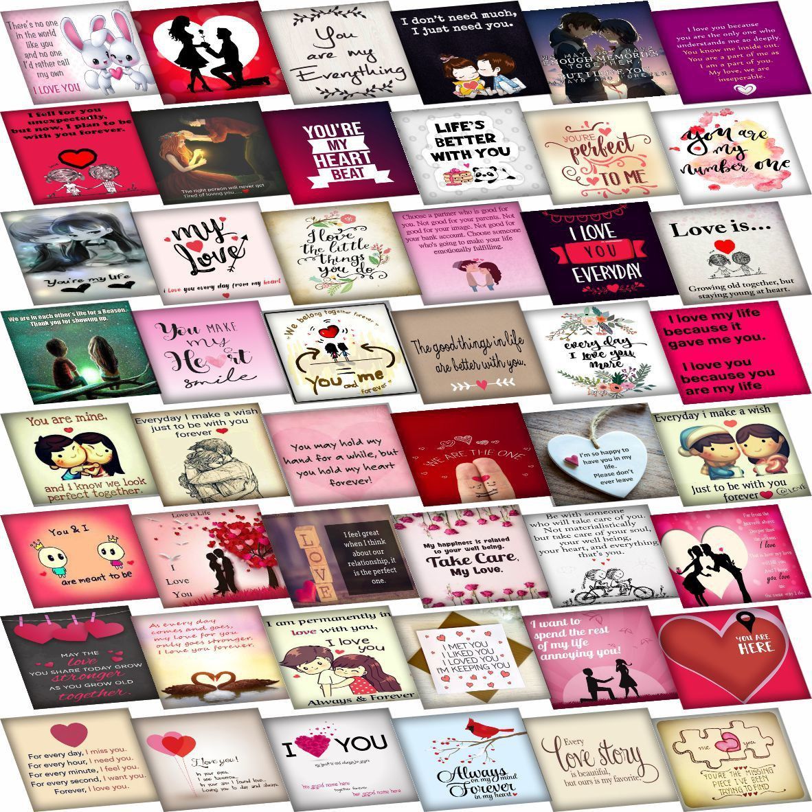Set of 48 Love Cards For Explosion Box or Other DIY Love Greeting Cards 3X3 Inches Greeting Card
