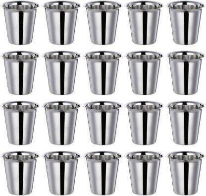 Pack of 20 Stainless Steel SS Pack of 20 Stainless Steel SI Pack of 20 Stainless Steel Tea Steel Cup Stainless Steel Glass,Dumru Tea Cup,Reusable Steel Coffee Mug Pyali,Ideal for Serving Coffee and Tea Stainless Steel Policed Finish Steel Payali Set,Mini Cup Set. (Silver)